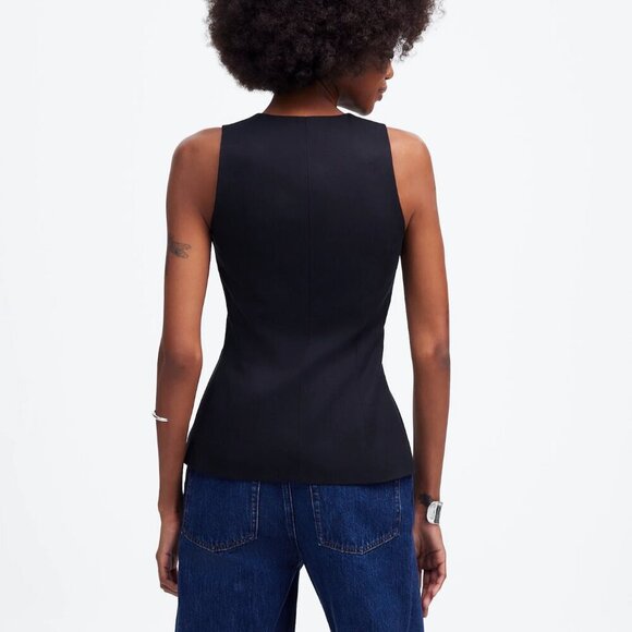 Madewell Scoopneck Cutaway Vest Drapey Twill Black Size 00/XXS NWT - Picture 3 of 8